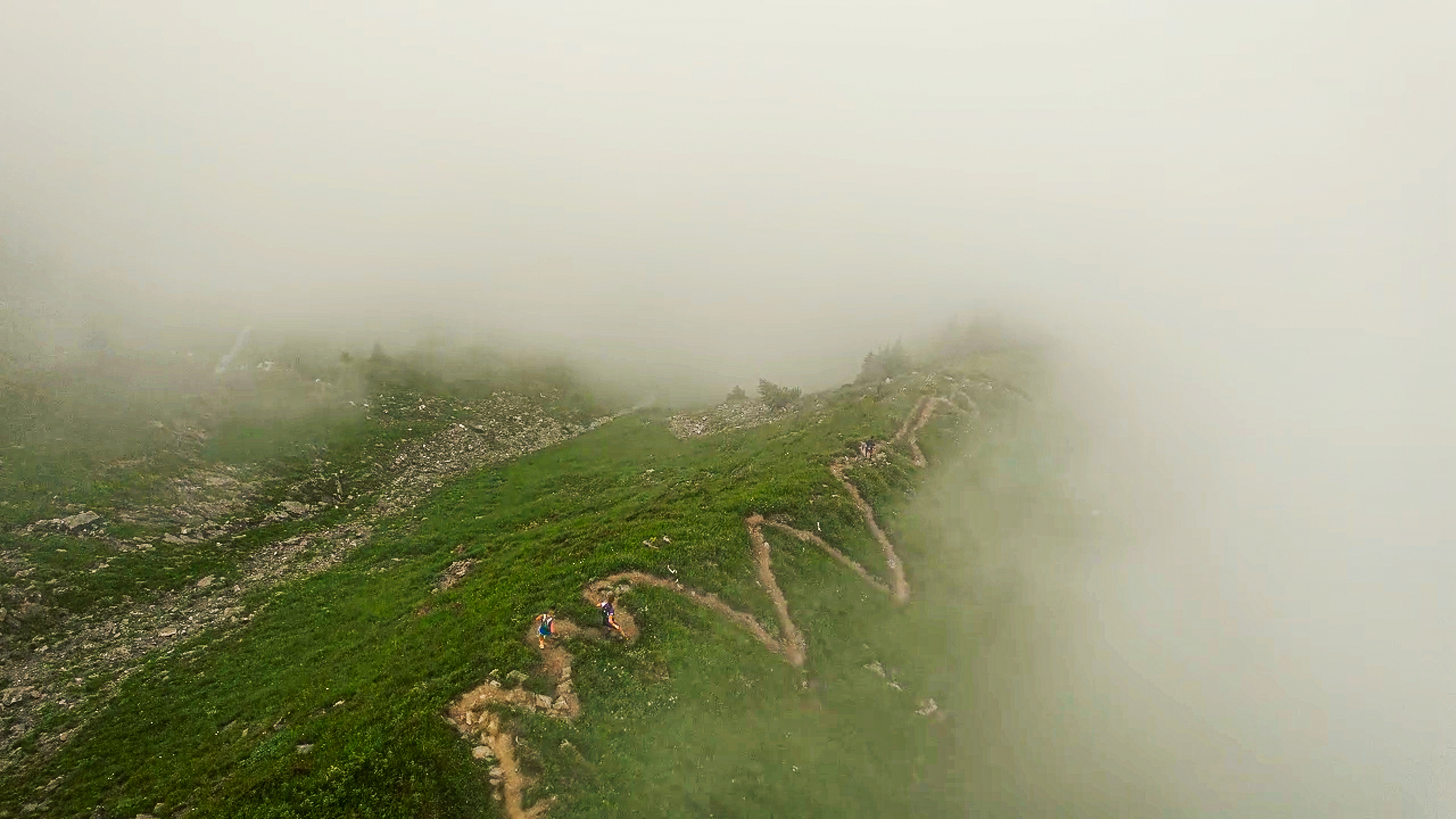 Foggy descent — drone shot